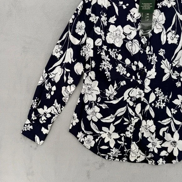Lauren Ralph Lauren Slim Fit Floral Stretch Cotton Button Down Shirt Women's 4 - Picture 7 of 13